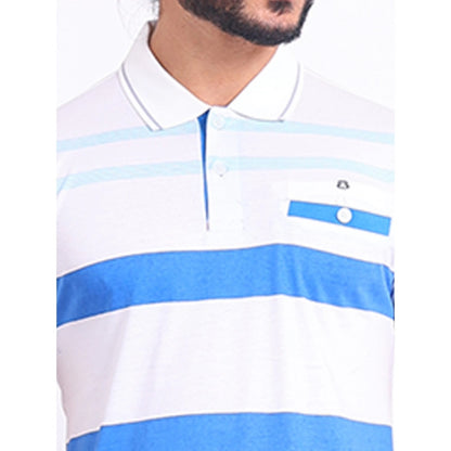 PKRKART Men's Casual Cotton Printed Polo Neck Half Sleeve T-Shirt (White)