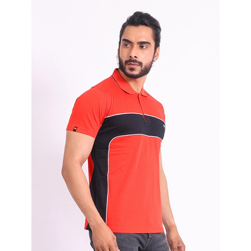 PKRKART Men's Casual Cotton Printed Polo Neck Half Sleeve T-Shirt (Red)