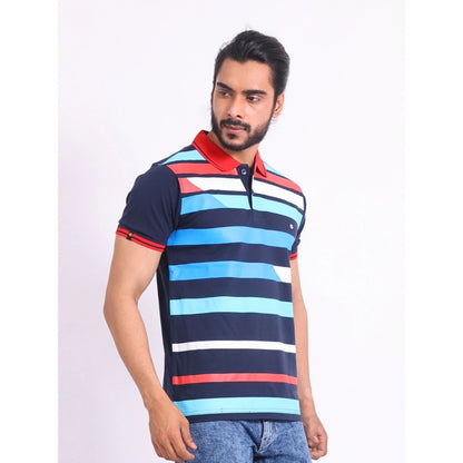PKRKART Men's Casual Cotton Printed Polo Neck Half Sleeve T-Shirt (Navy)