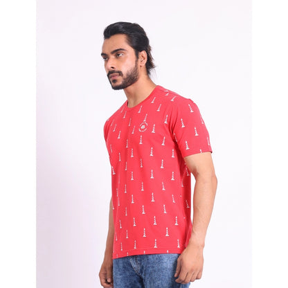PKRKART Men's Casual Cotton Printed Round Neck Half Sleeve T-Shirt (Red)