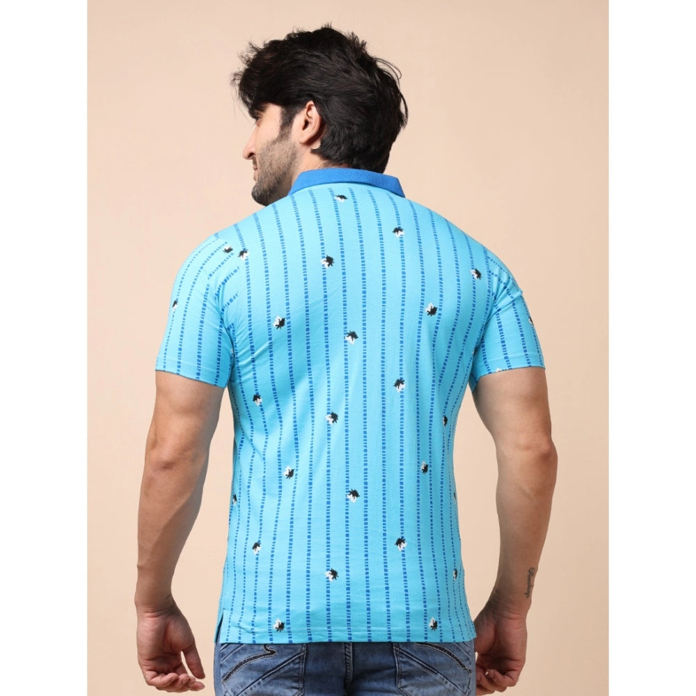 PKRKART Men's Casual Cotton Printed Polo Neck Half Sleeve T-Shirt (Skyblue)