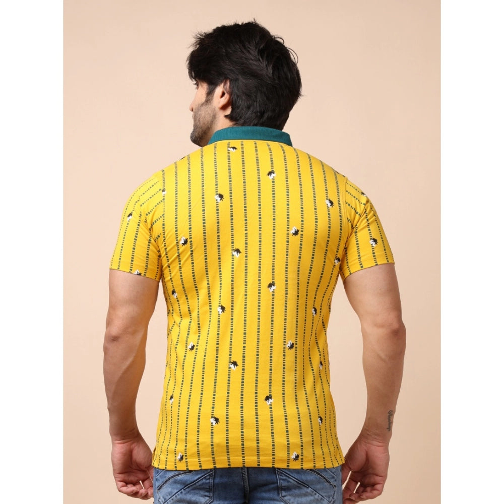 PKRKART Men's Casual Cotton Printed Polo Neck Half Sleeve T-Shirt (Yellow)