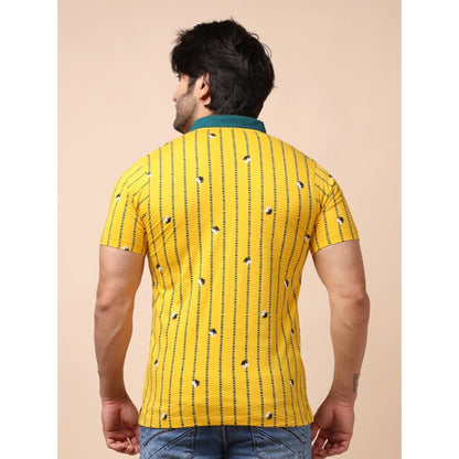 PKRKART Men's Casual Cotton Printed Polo Neck Half Sleeve T-Shirt (Yellow)
