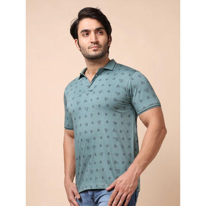 PKRKART Men's Casual Cotton Printed Polo Neck Half Sleeve T-Shirt (Grey)