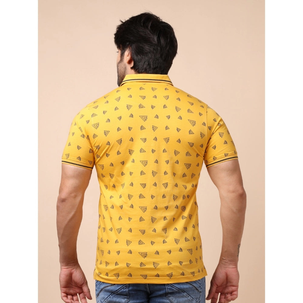 PKRKART Men's Casual Cotton Printed Polo Neck Half Sleeve T-Shirt (Mustard)