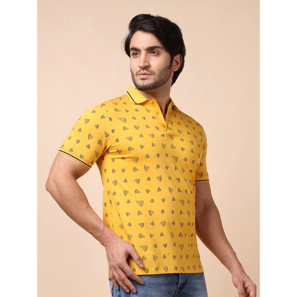 PKRKART Men's Casual Cotton Printed Polo Neck Half Sleeve T-Shirt (Mustard)