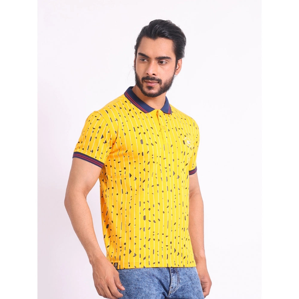 PKRKART Men's Casual Cotton Printed Polo Neck Half Sleeve T-Shirt (Turmeric)
