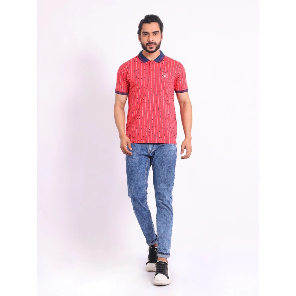 PKRKART Men's Casual Cotton Printed Polo Neck Half Sleeve T-Shirt (Red)