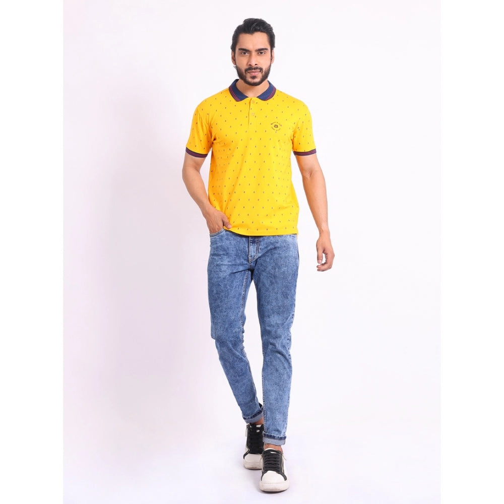 PKRKART Men's Casual Cotton Printed Polo Neck Half Sleeve T-Shirt (Turmeric)
