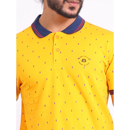 PKRKART Men's Casual Cotton Printed Polo Neck Half Sleeve T-Shirt (Turmeric)