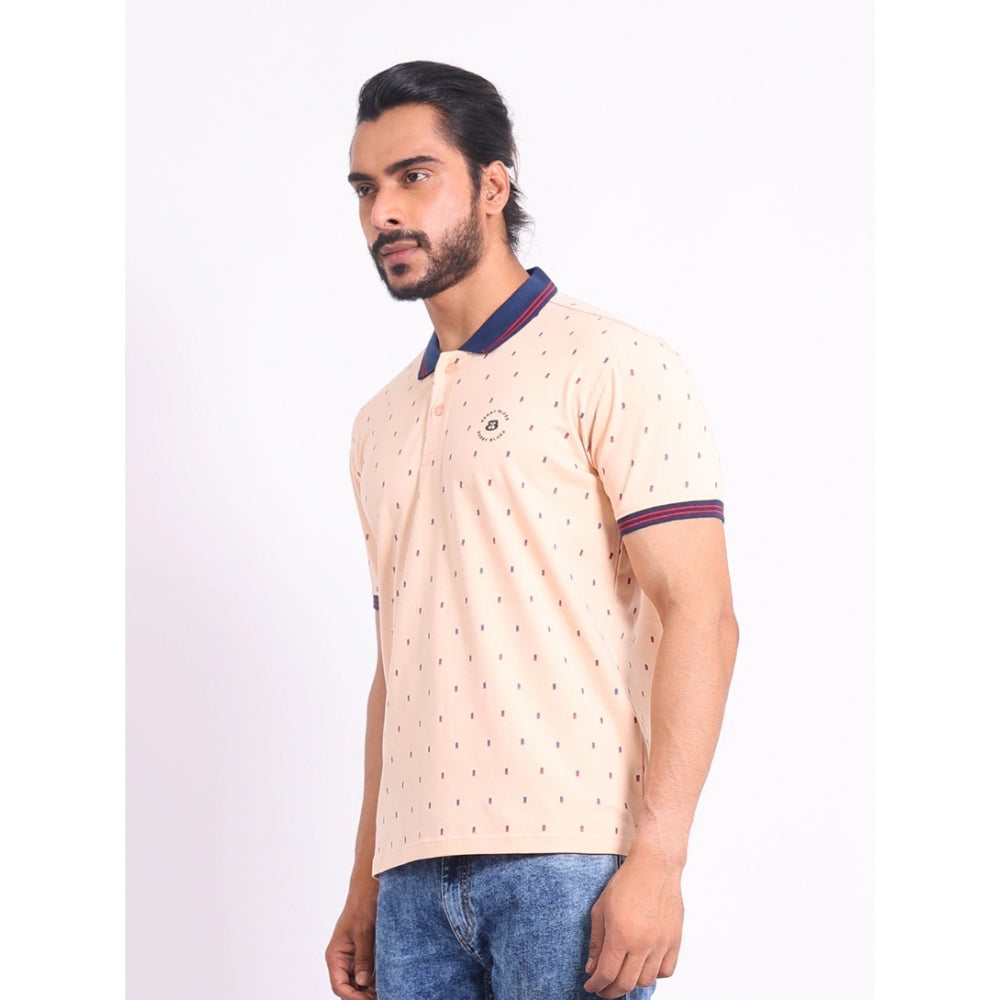 PKRKART Men's Casual Cotton Printed Polo Neck Half Sleeve T-Shirt (Peach)
