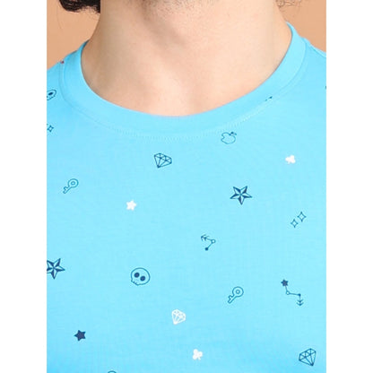 PKRKART Men's Casual Cotton Printed Round Neck Half Sleeve T-Shirt (Skyblue)