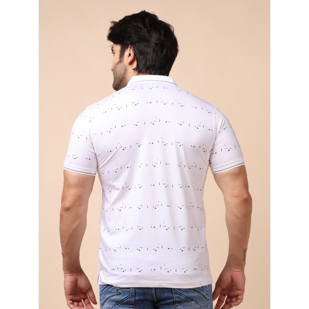 PKRKART Men's Casual Cotton Printed Polo Neck Half Sleeve T-Shirt (White)