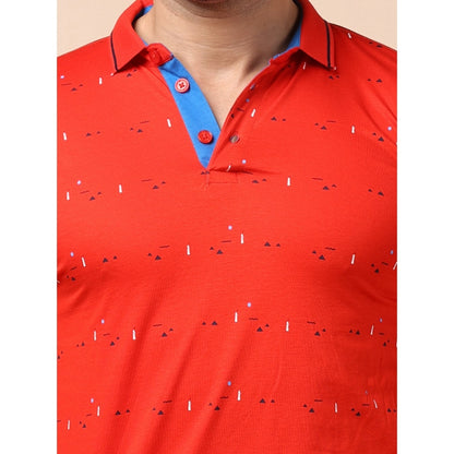 PKRKART Men's Casual Cotton Printed Polo Neck Half Sleeve T-Shirt (Red)