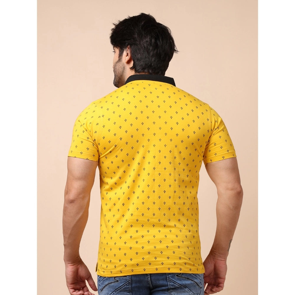 PKRKART Men's Casual Cotton Printed Polo Neck Half Sleeve T-Shirt (Yellow)