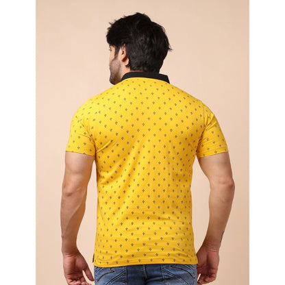 PKRKART Men's Casual Cotton Printed Polo Neck Half Sleeve T-Shirt (Yellow)