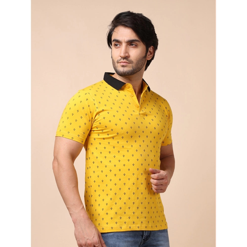PKRKART Men's Casual Cotton Printed Polo Neck Half Sleeve T-Shirt (Yellow)