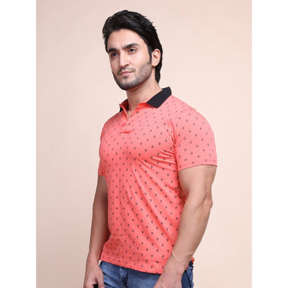 PKRKART Men's Casual Cotton Printed Polo Neck Half Sleeve T-Shirt (Red)