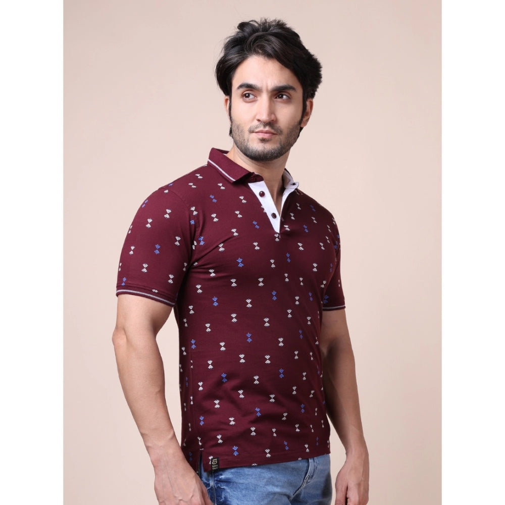PKRKART Men's Casual Cotton Printed Polo Neck Half Sleeve T-Shirt (Plum)