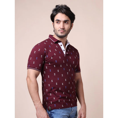 PKRKART Men's Casual Cotton Printed Polo Neck Half Sleeve T-Shirt (Plum)