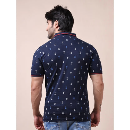 PKRKART Men's Casual Cotton Printed Polo Neck Half Sleeve T-Shirt (Navy)