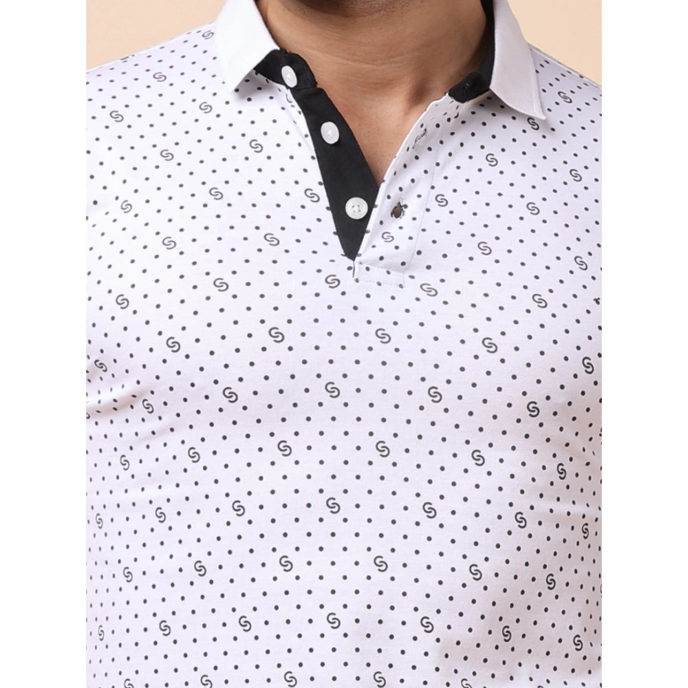 PKRKART Men's Casual Cotton Printed Polo Neck Half Sleeve T-Shirt (White)
