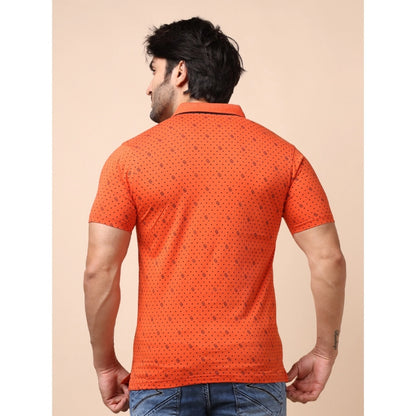 PKRKART Men's Casual Cotton Printed Polo Neck Half Sleeve T-Shirt (Rust)