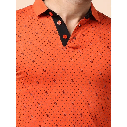 PKRKART Men's Casual Cotton Printed Polo Neck Half Sleeve T-Shirt (Rust)