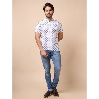 PKRKART Men's Casual Cotton Printed Polo Neck Half Sleeve T-Shirt (White)