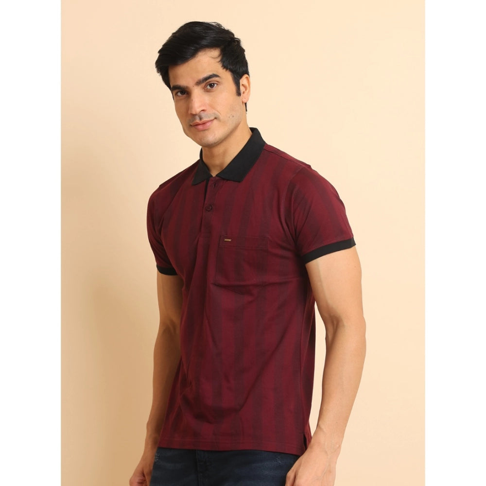 PKRKART Men's Casual Cotton Printed Polo Neck Half Sleeve T-Shirt (Plum)