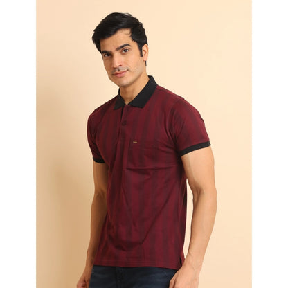 PKRKART Men's Casual Cotton Printed Polo Neck Half Sleeve T-Shirt (Plum)