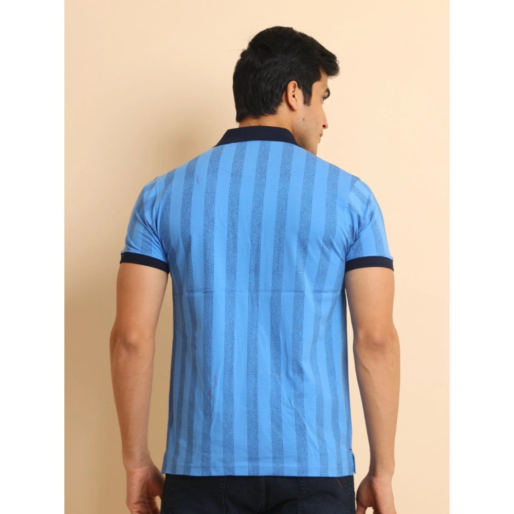 PKRKART Men's Casual Cotton Printed Polo Neck Half Sleeve T-Shirt (LightBlue)