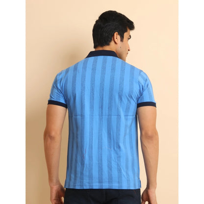 PKRKART Men's Casual Cotton Printed Polo Neck Half Sleeve T-Shirt (LightBlue)
