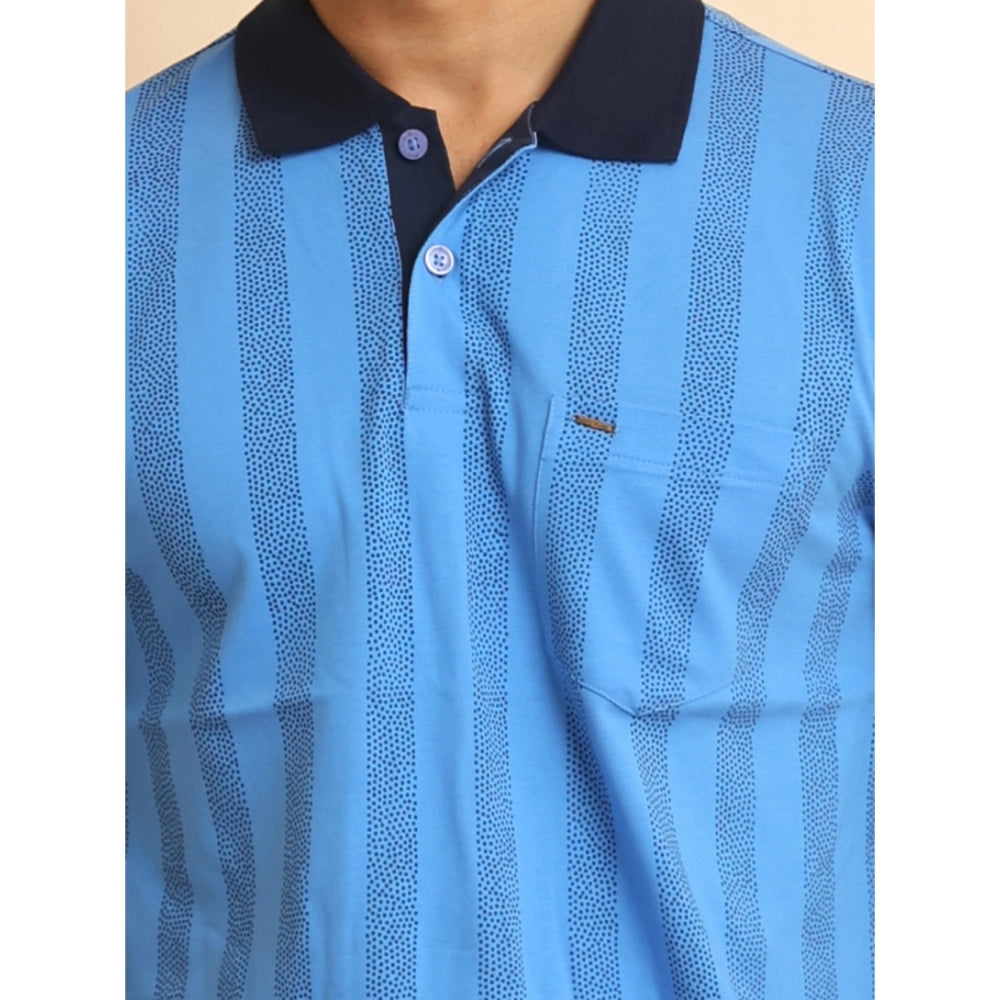 PKRKART Men's Casual Cotton Printed Polo Neck Half Sleeve T-Shirt (LightBlue)