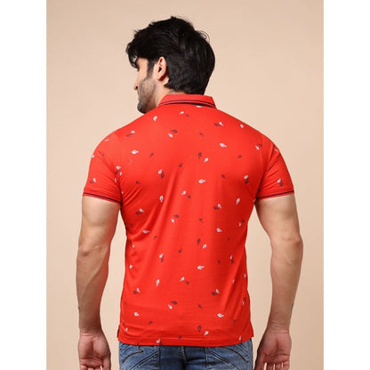 PKRKART Men's Casual Cotton Printed Polo Neck Half Sleeve T-Shirt (Red)