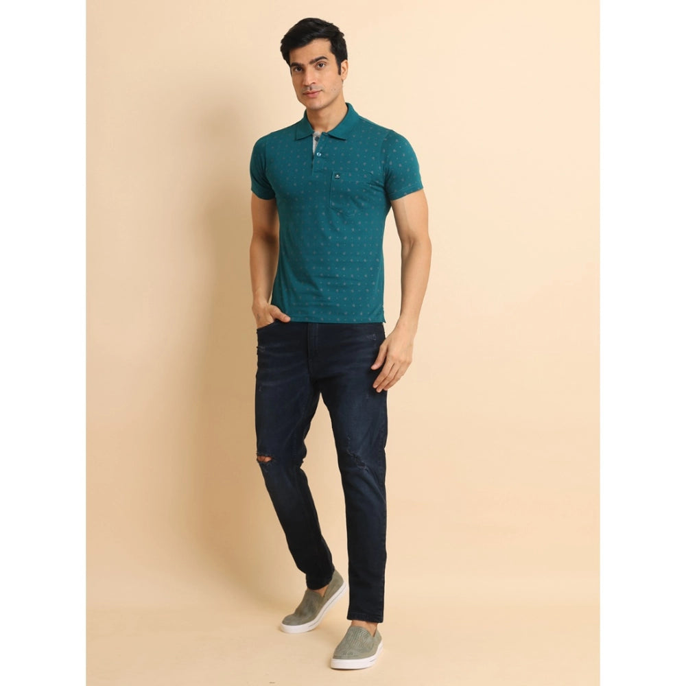 PKRKART Men's Casual Cotton Printed Polo Neck Half Sleeve T-Shirt (Green)