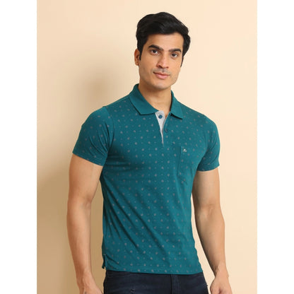 PKRKART Men's Casual Cotton Printed Polo Neck Half Sleeve T-Shirt (Green)