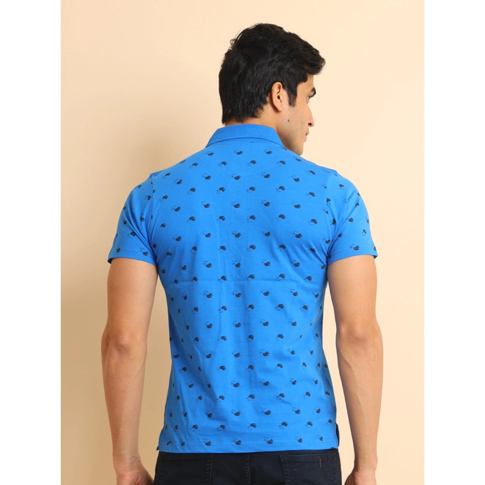 PKRKART Men's Casual Cotton Printed Polo Neck Half Sleeve T-Shirt (Blue)