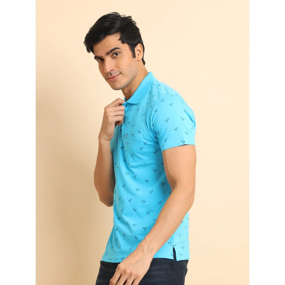 PKRKART Men's Casual Cotton Printed Polo Neck Half Sleeve T-Shirt (Skyblue)