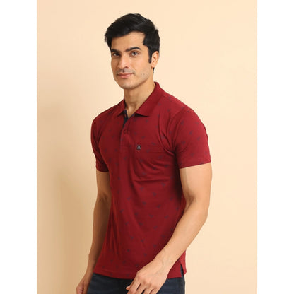 PKRKART Men's Casual Cotton Printed Polo Neck Half Sleeve T-Shirt (Red)
