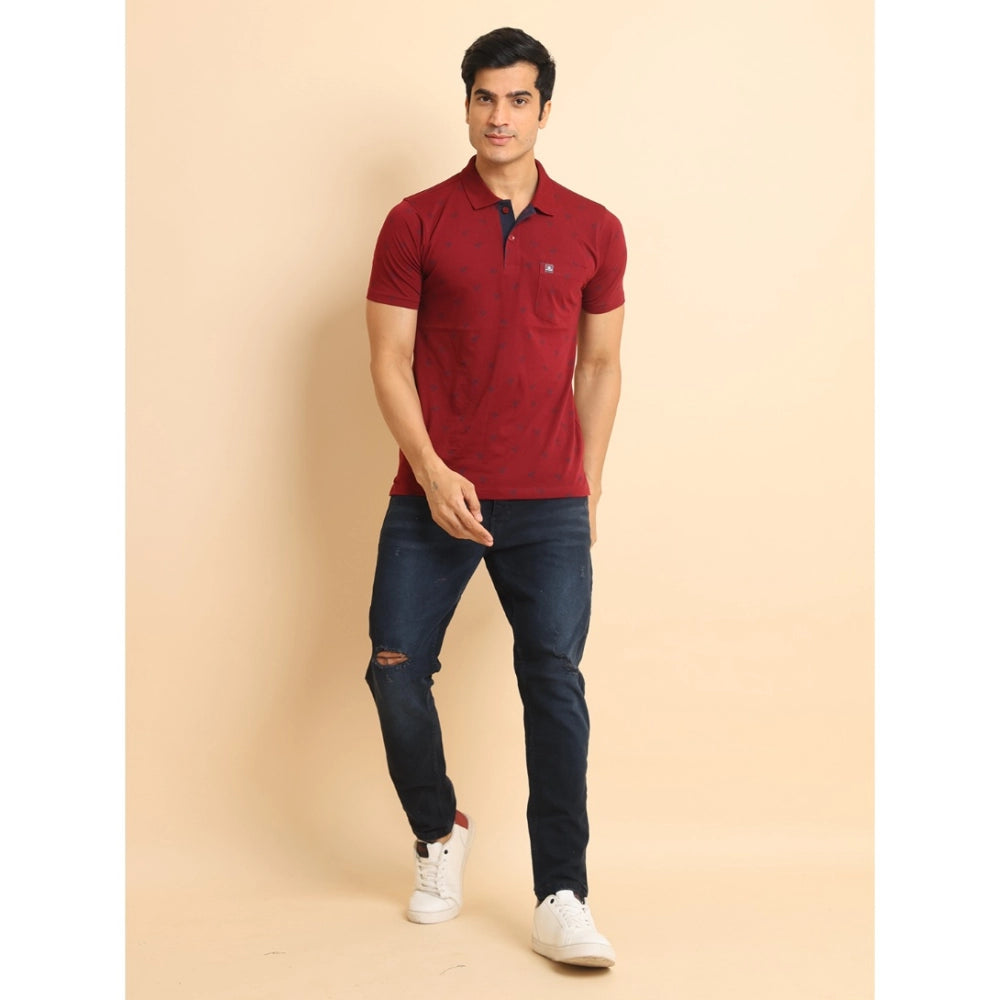PKRKART Men's Casual Cotton Printed Polo Neck Half Sleeve T-Shirt (Red)
