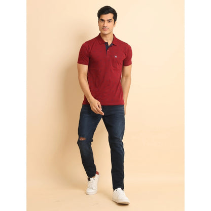 PKRKART Men's Casual Cotton Printed Polo Neck Half Sleeve T-Shirt (Red)