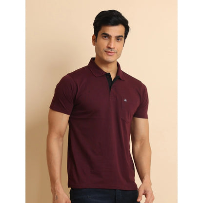 PKRKART Men's Casual Cotton Printed Polo Neck Half Sleeve T-Shirt (Wine)