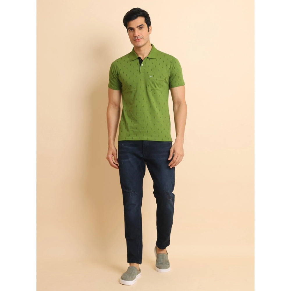 PKRKART Men's Casual Cotton Printed Polo Neck Half Sleeve T-Shirt (Green)