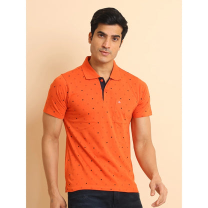 PKRKART Men's Casual Cotton Printed Polo Neck Half Sleeve T-Shirt (Rust)