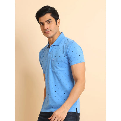 PKRKART Men's Casual Cotton Printed Polo Neck Half Sleeve T-Shirt (Blue)