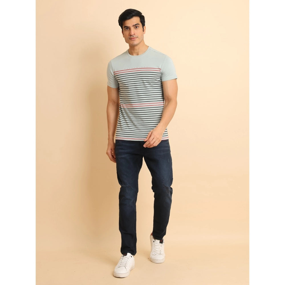 PKRKART Men's Casual Cotton Printed Round Neck Half Sleeve T-Shirt (Grey)