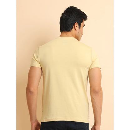 PKRKART Men's Casual Cotton Printed Round Neck Half Sleeve T-Shirt (Beige)