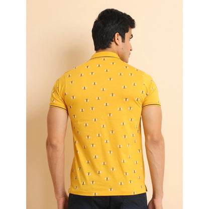 PKRKART Men's Casual Cotton Printed Polo Neck Half Sleeve T-Shirt (Mustard)
