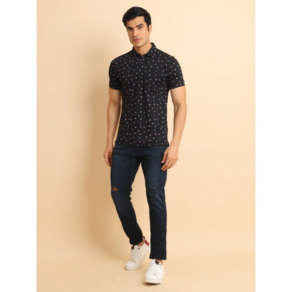 PKRKART Men's Casual Cotton Printed Polo Neck Half Sleeve T-Shirt (Black)